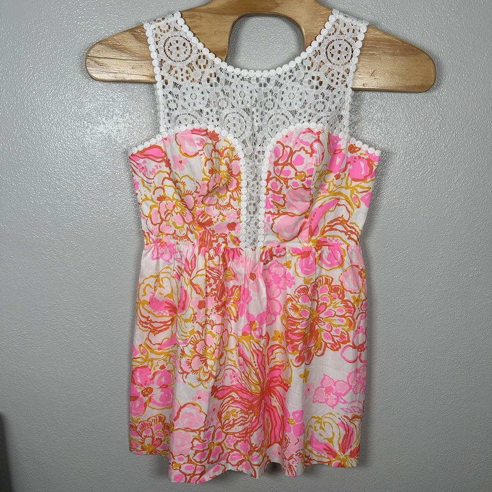 Lilly Pulitzer Reagan‎ Dress Size 12 Pink Orange Floral Resort White Happiness